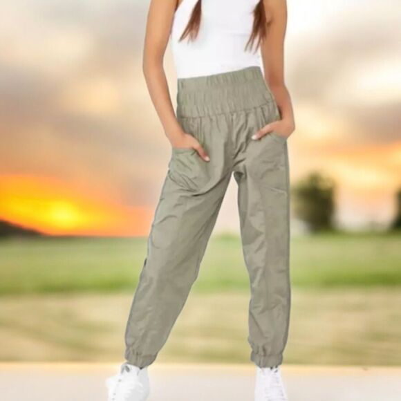 Free People Movement The Way Home Joggers pull on smocked parachute pant gray XS - Picture 11 of 12